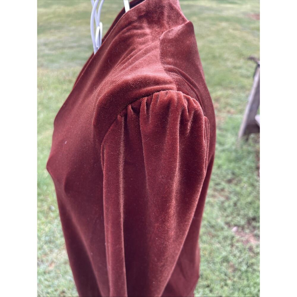 Taylor Burnt Orange Trapeze Velvet Long Sleeve Mini Shirt Dress Small Semiformal - Picture 6 of 7